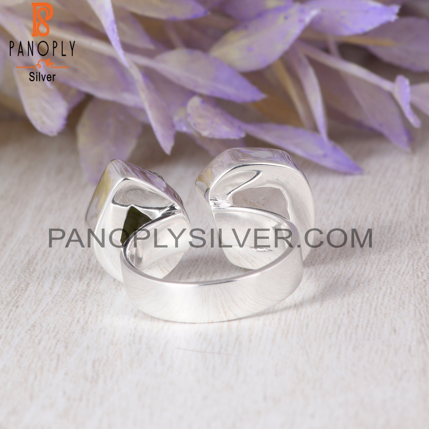 Herkimer Diamond & Moldavite 925 Sterling Silver Ring
