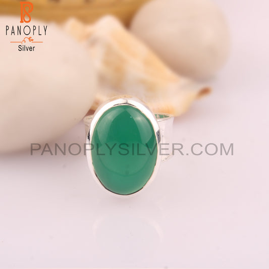 Green Onyx Oval Shape 925 Sterling Silver Ring