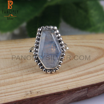 Rainbow Moonstone Coffin Shape 925 Sterling Silver Ring
