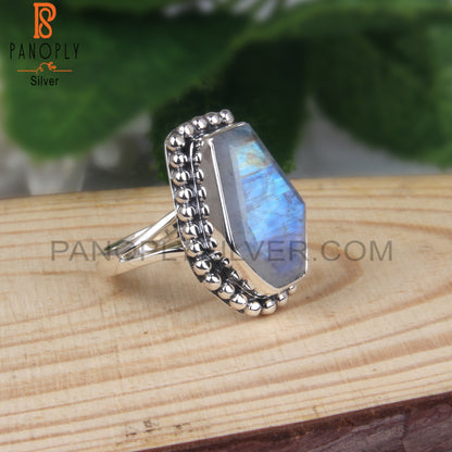 Rainbow Moonstone Coffin Shape 925 Sterling Silver Ring