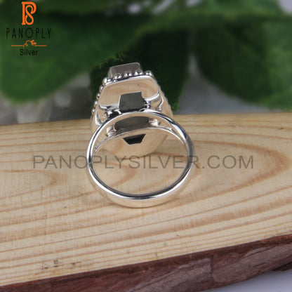 Rainbow Moonstone Coffin Shape 925 Sterling Silver Ring