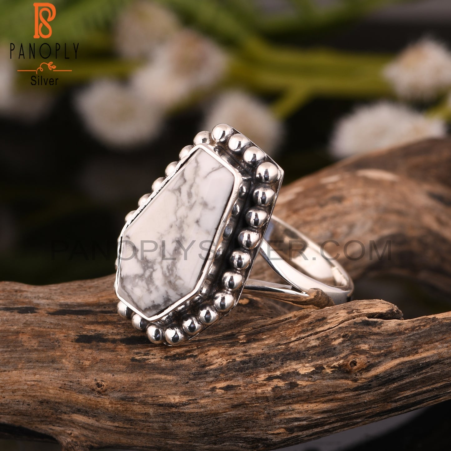 Howlite Coffin 925 Sterling Silver Anniversary Ring