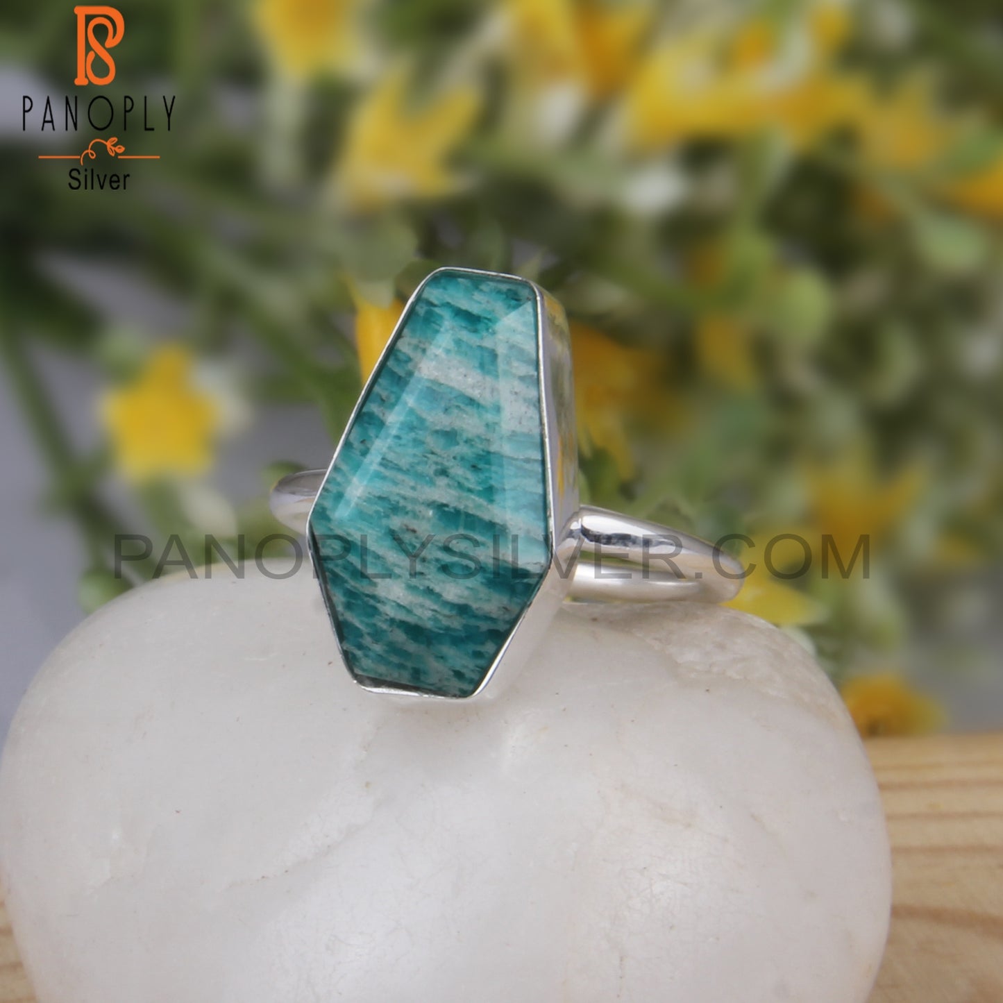 Amazonite Coffin Shape 925 Sterling Silver Ring