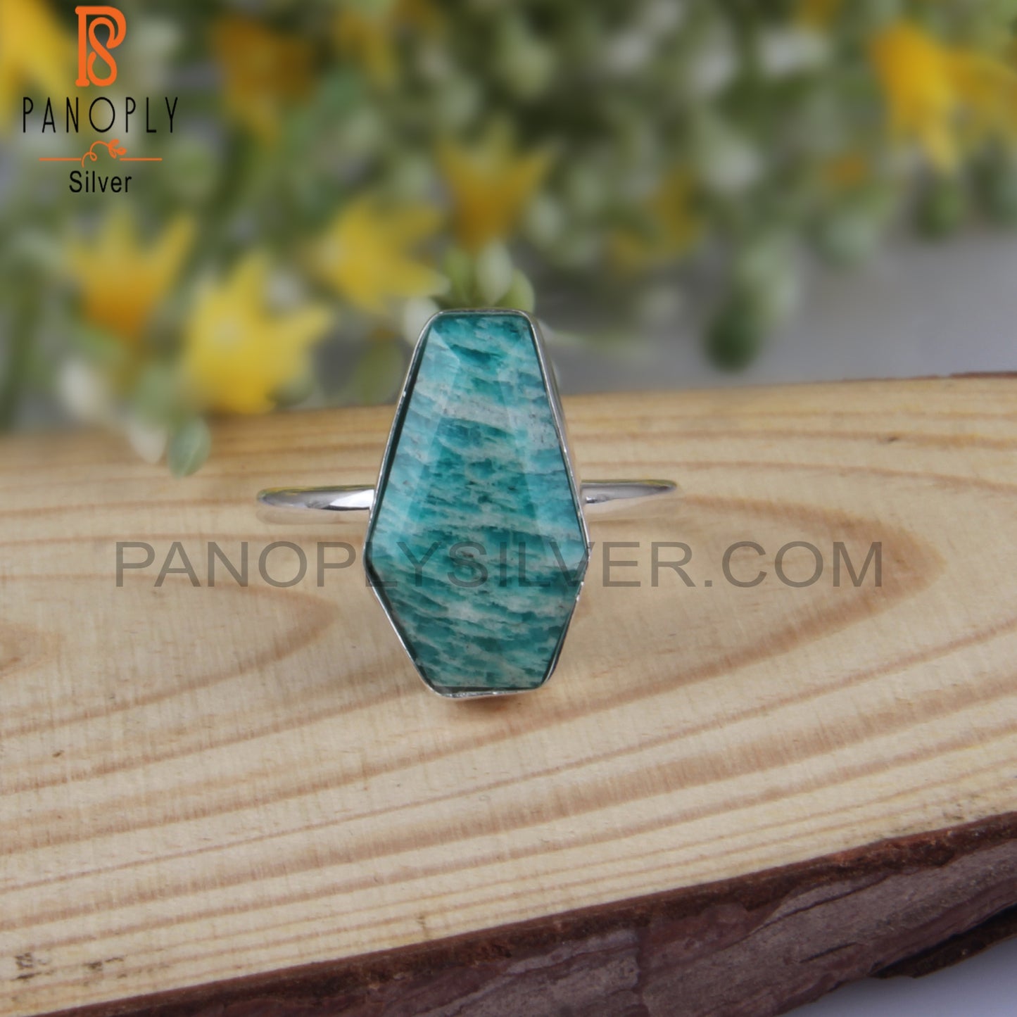 Amazonite Coffin Shape 925 Sterling Silver Ring