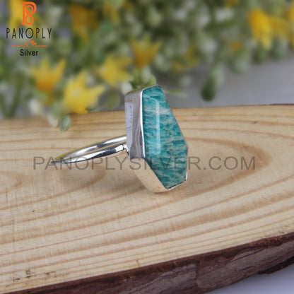 Amazonite Coffin Shape 925 Sterling Silver Ring