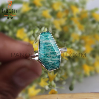 Amazonite Coffin Shape 925 Sterling Silver Ring