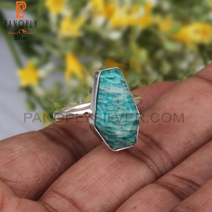 Amazonite Coffin Shape 925 Sterling Silver Ring