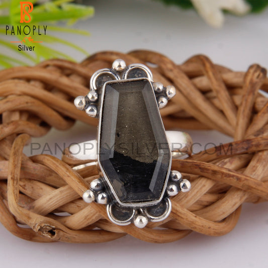 Doublet Apache Gold Crystal Coffin Shape 925 Silver Ring