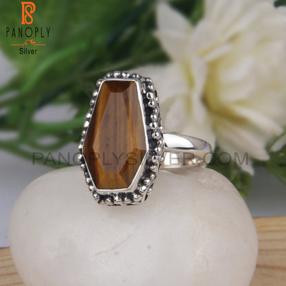 Tiger Eye Yellow Coffin Shape 925 Sterling Silver Ring