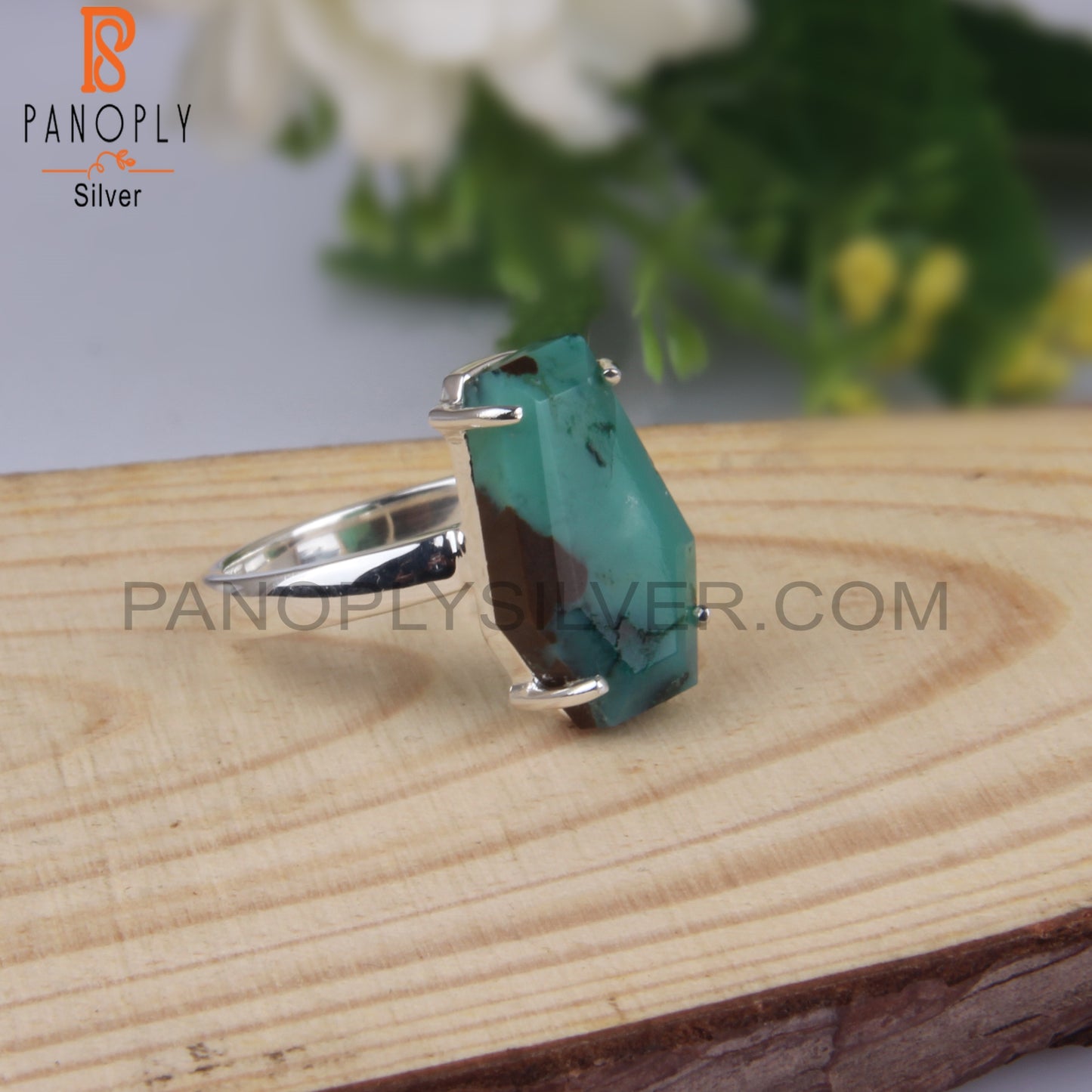 Gem Silica Coffin Shape 925 Sterling Silver Ring