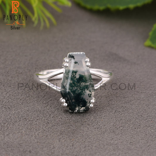 Moss Agate Coffin 925 Sterling Silver Ring