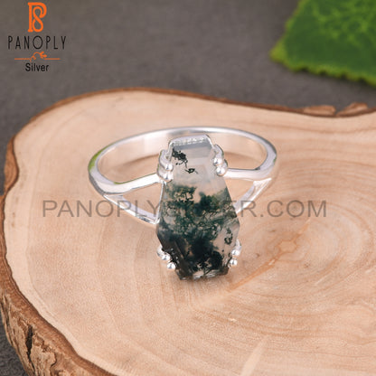 Moss Agate Coffin 925 Sterling Silver Ring