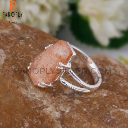 Doublet Sunstone Crystal Coffin Shape 925 Sterling Silver Ring