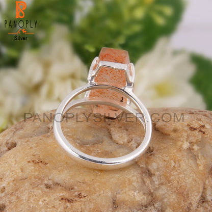 Doublet Sunstone Crystal Coffin Shape 925 Sterling Silver Ring