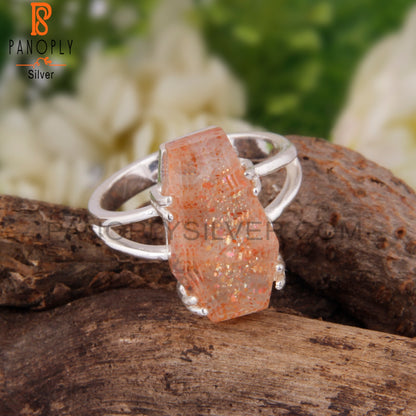 Doublet Sunstone Crystal Coffin Shape 925 Sterling Silver Ring