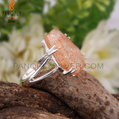 Doublet Sunstone Crystal Coffin Shape 925 Sterling Silver Ring