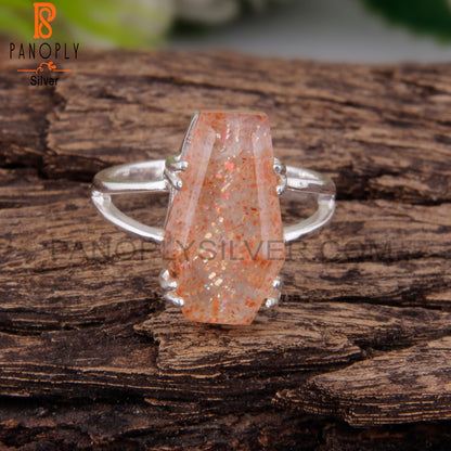 Doublet Sunstone Crystal Coffin Shape 925 Sterling Silver Ring