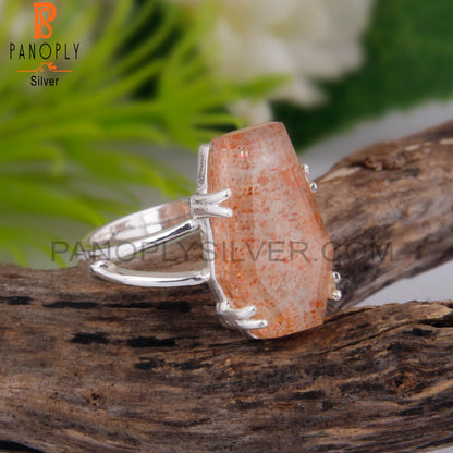 Doublet Sunstone Crystal Coffin Shape 925 Sterling Silver Ring