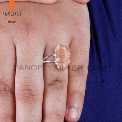 Doublet Sunstone Crystal Coffin Shape 925 Sterling Silver Ring