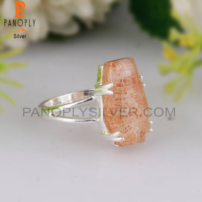 Doublet Sunstone Crystal Coffin Shape 925 Sterling Silver Ring