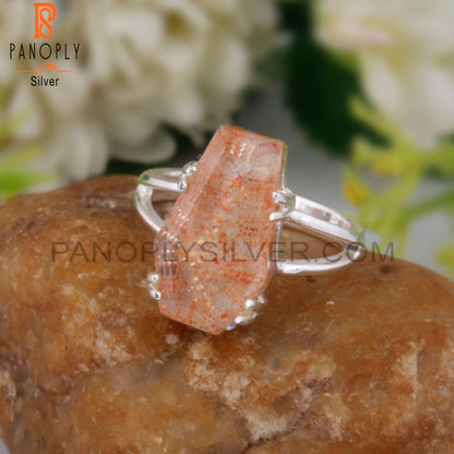 Doublet Sunstone Crystal Coffin Shape 925 Sterling Silver Ring