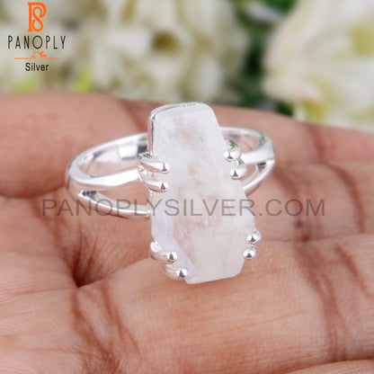 Rainbow Moon Stone Coffin Shape 925 Sterling Silver Ring