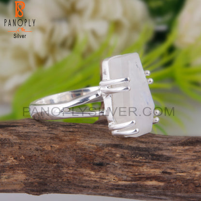 Rainbow Moon Stone Coffin Shape 925 Sterling Silver Ring