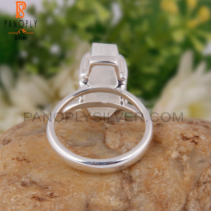Rainbow Moon Stone Coffin Shape 925 Sterling Silver Ring