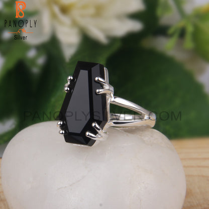 Black Onyx Coffin Shape 925 Sterling Silver Ring