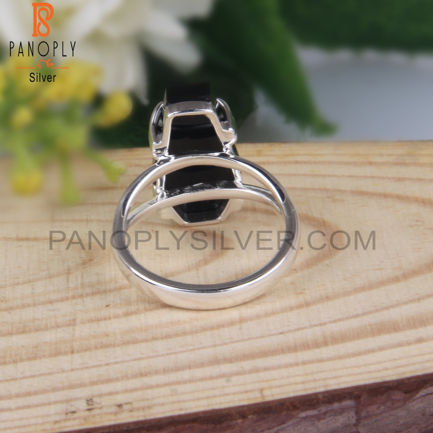 Black Onyx Coffin Shape 925 Sterling Silver Ring