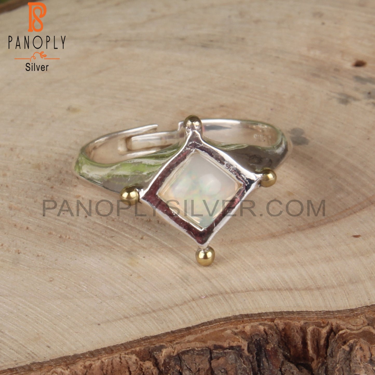 Ethiopian Opal Square Shape 925 Sterling Silver Ring