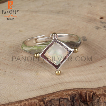 Ethiopian Opal Square Shape 925 Sterling Silver Ring