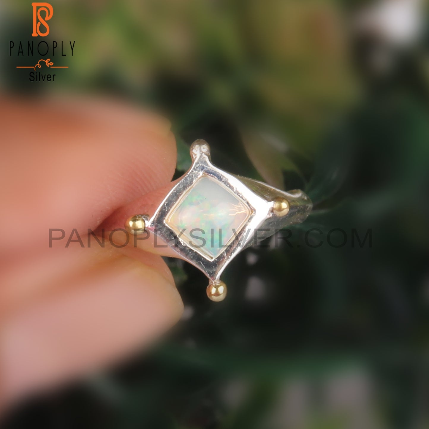 Ethiopian Opal Square Shape 925 Sterling Silver Ring