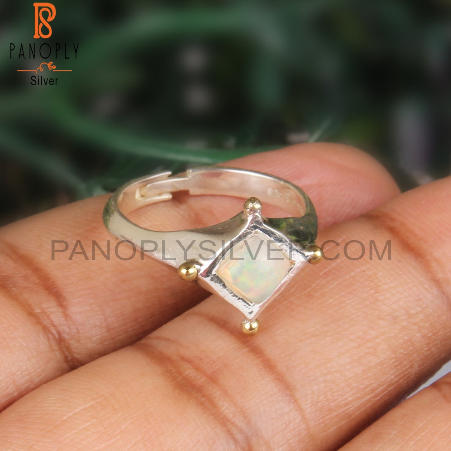 Ethiopian Opal Square Shape 925 Sterling Silver Ring