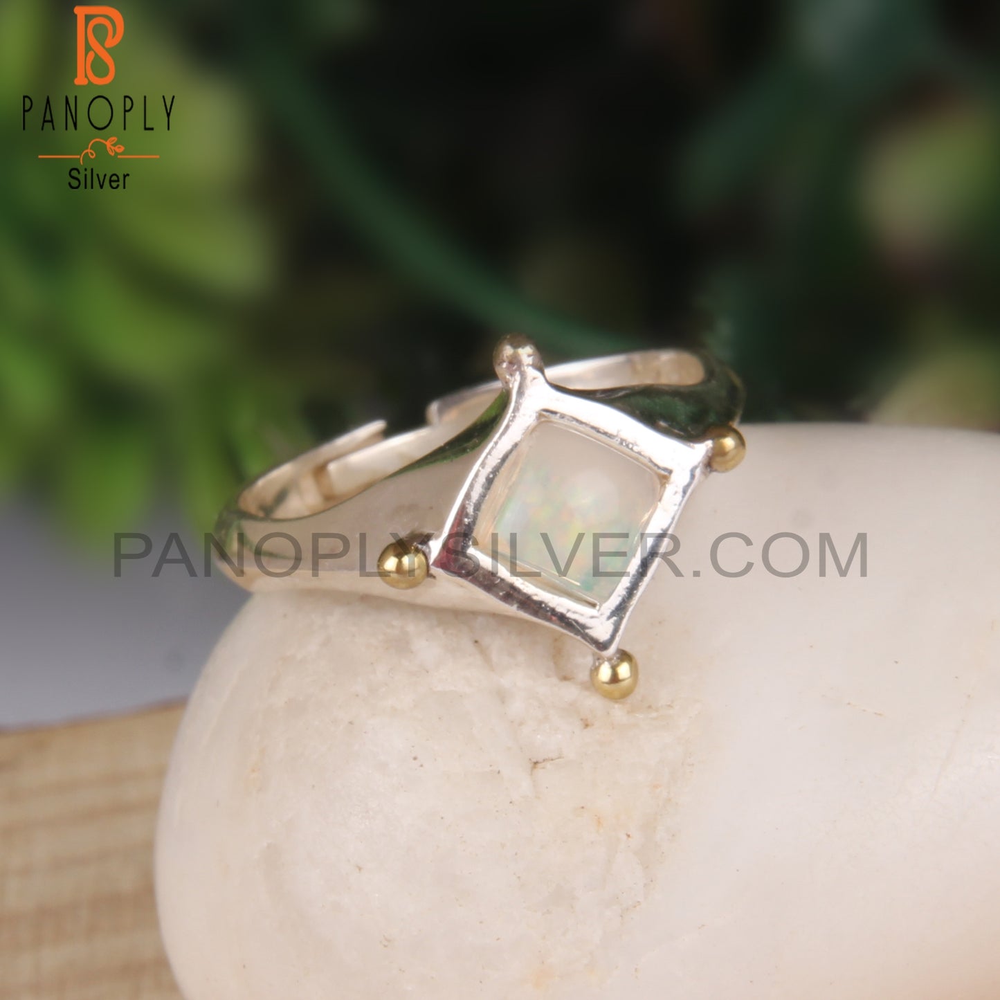 Ethiopian Opal Square Shape 925 Sterling Silver Ring