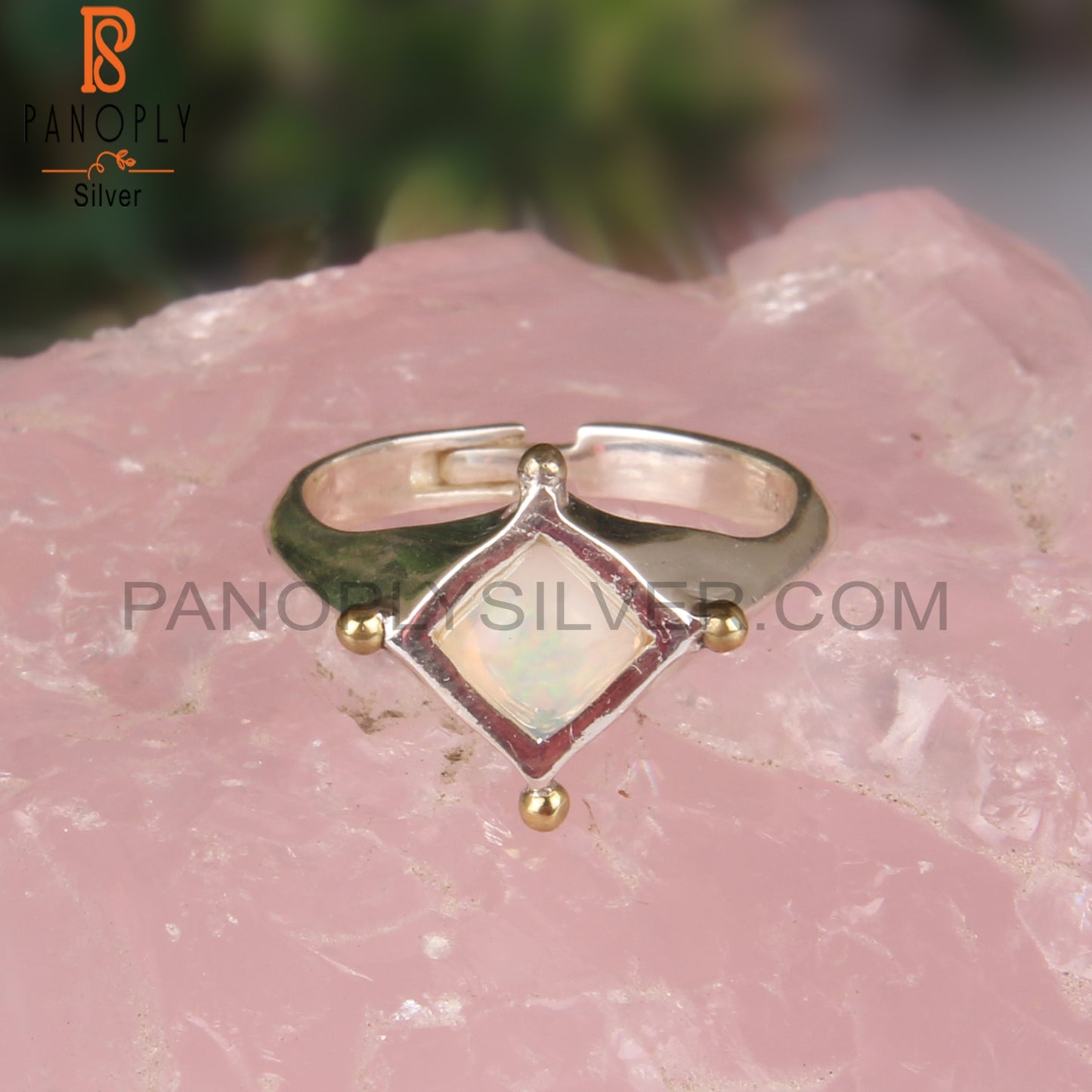 Ethiopian Opal Square Shape 925 Sterling Silver Ring