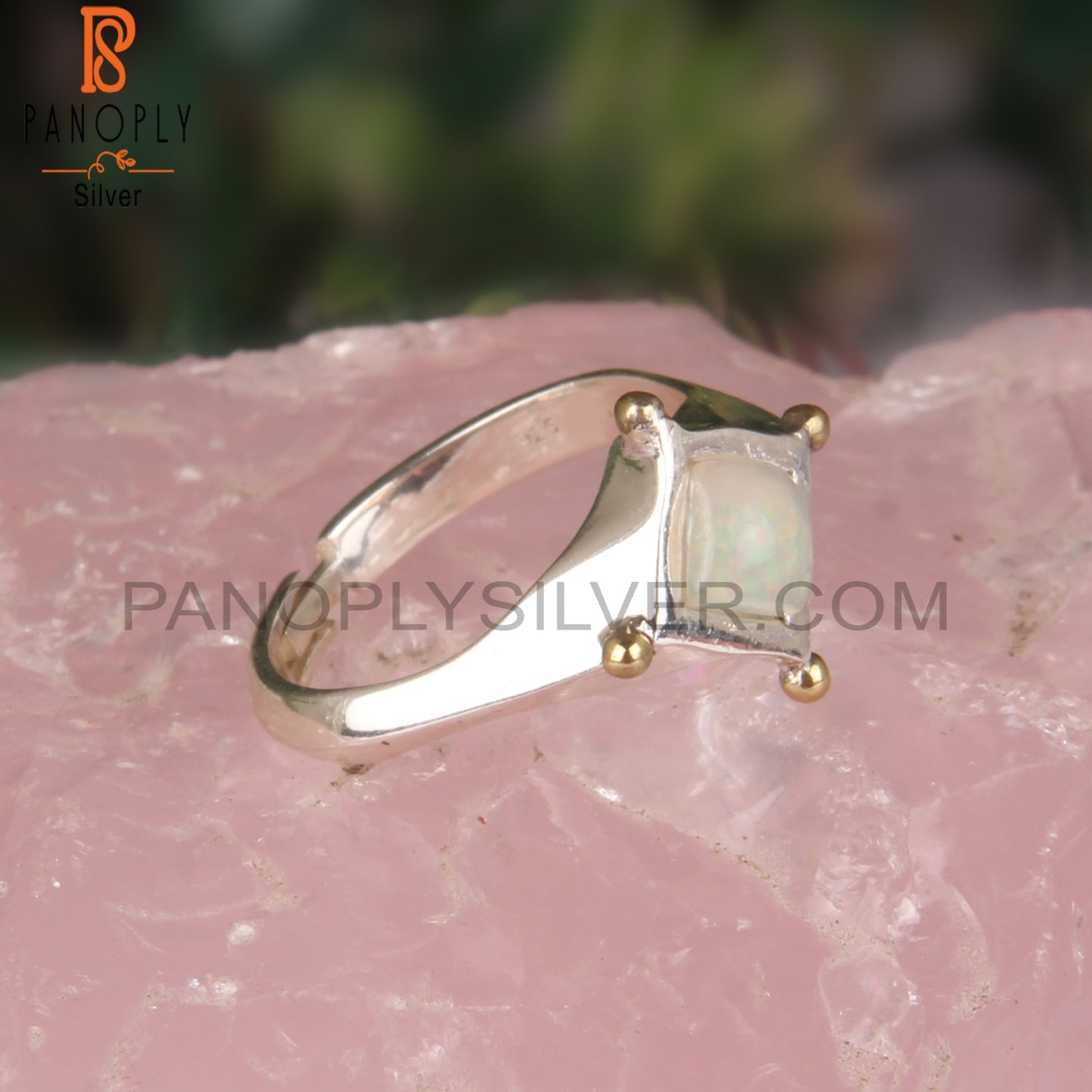 Ethiopian Opal Square Shape 925 Sterling Silver Ring