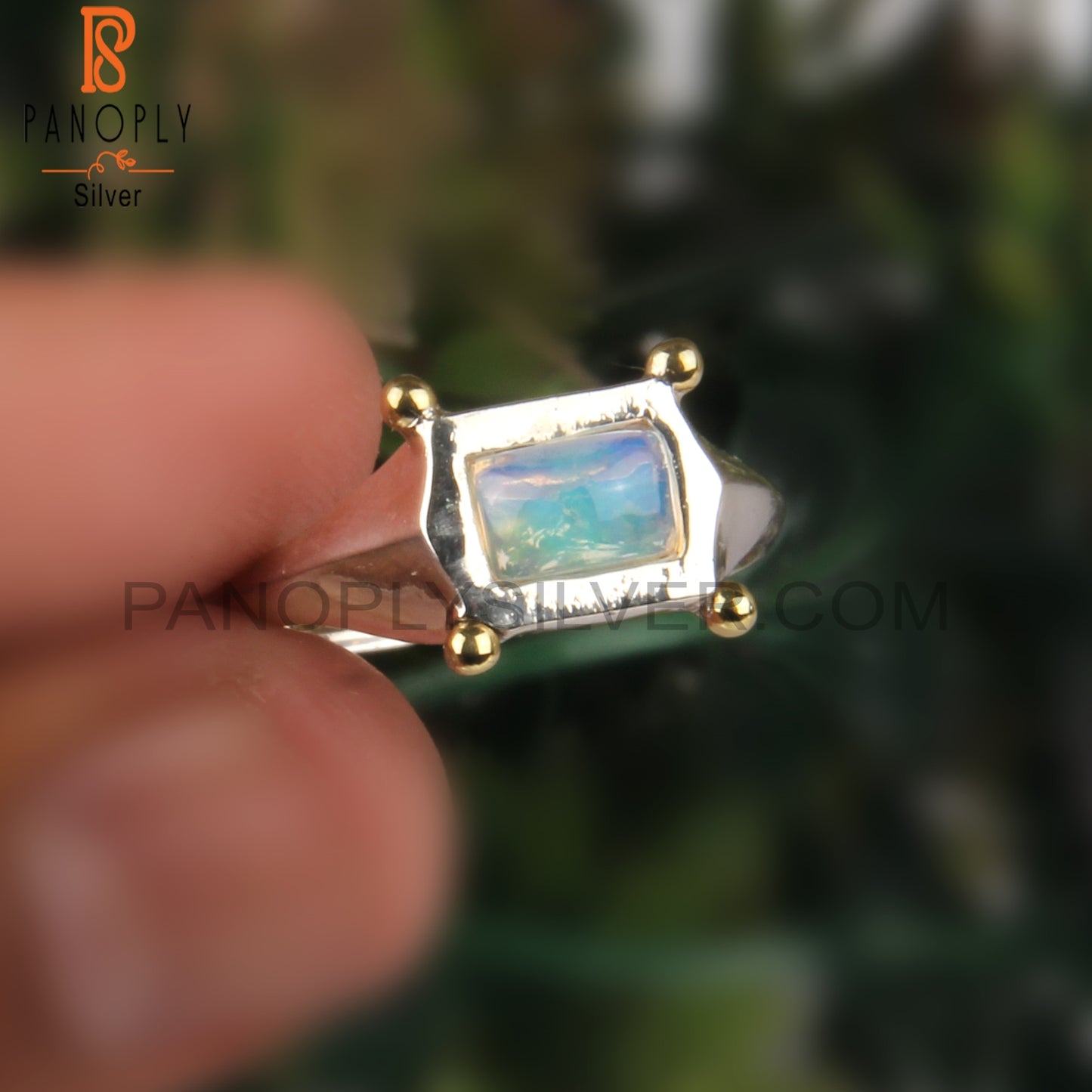 Ethiopian Opal 925 Sterling Silver Simple Hand hammered Ring