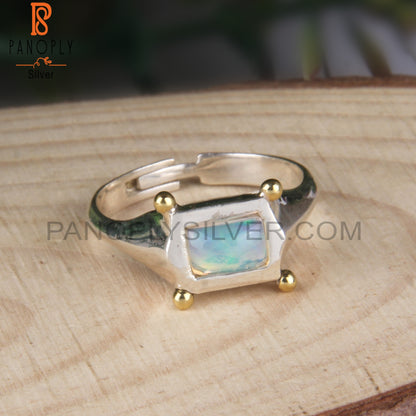Ethiopian Opal 925 Sterling Silver Simple Hand hammered Ring