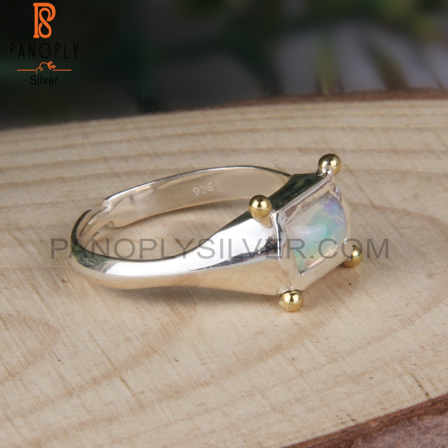 Ethiopian Opal 925 Sterling Silver Simple Hand hammered Ring