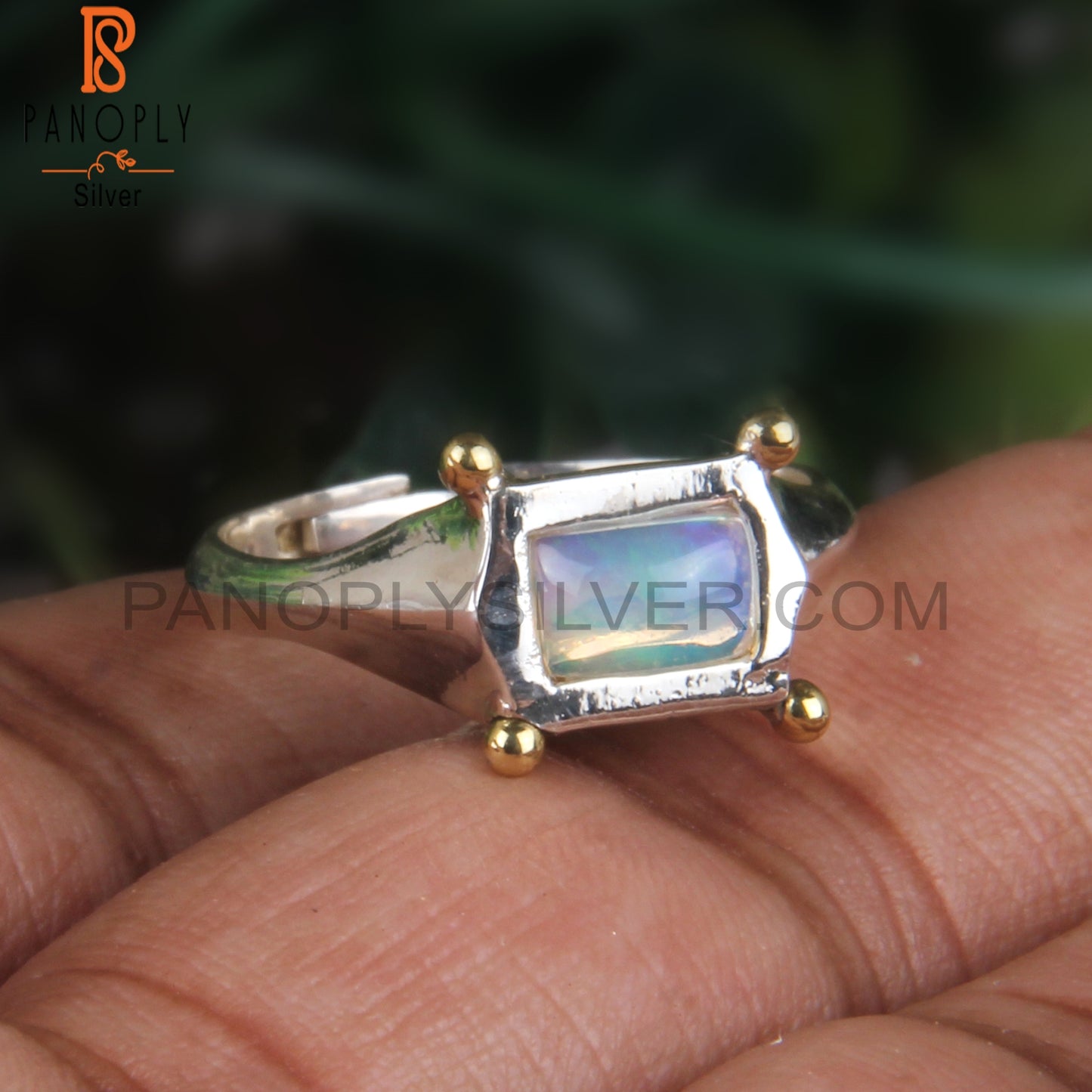 Ethiopian Opal 925 Sterling Silver Simple Hand hammered Ring