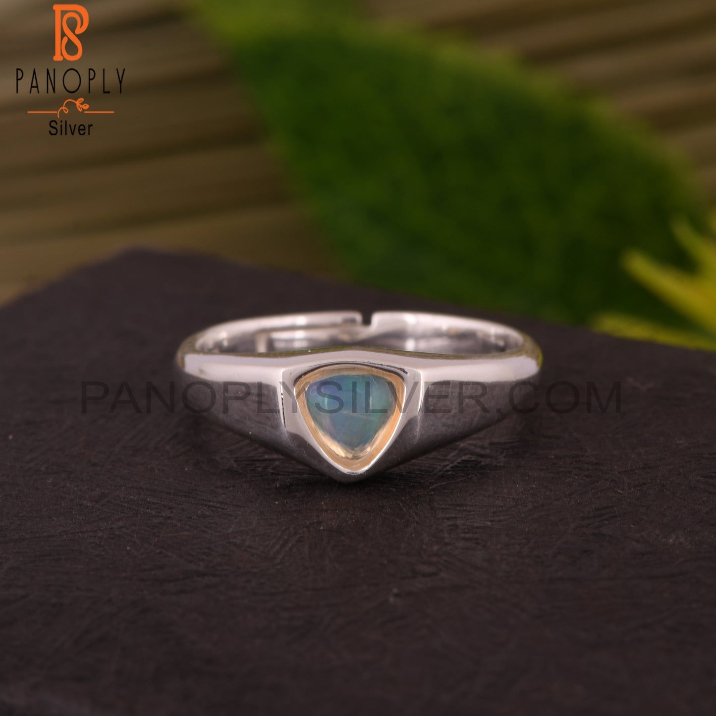 Ethipian Opal Trillion Shape 925 Sterling Silver Ring