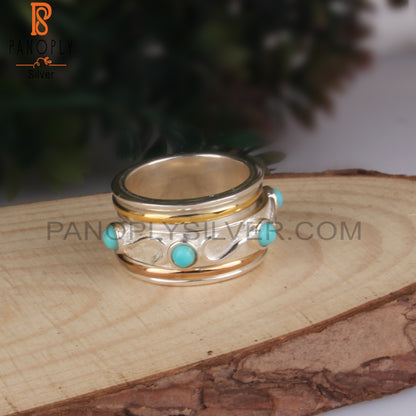 Arizona Turquoise Gemstone Round Sterling Silver 925 Band Ring