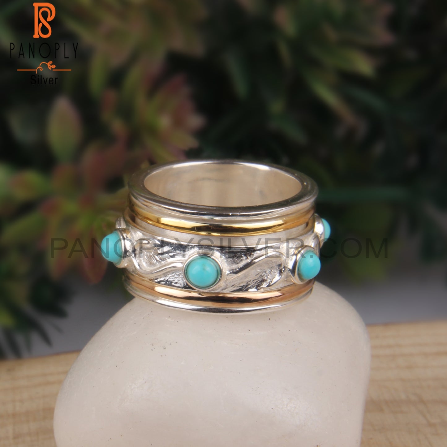 Arizona Turquoise Gemstone Round Sterling Silver 925 Band Ring