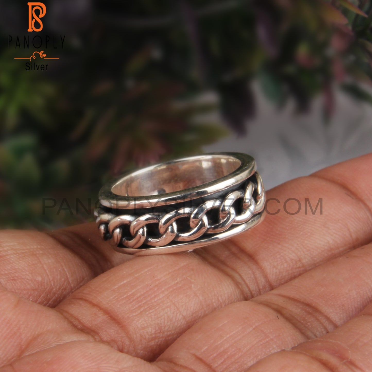 Handmade 925 Sterling Silver Chain Link Ring Band