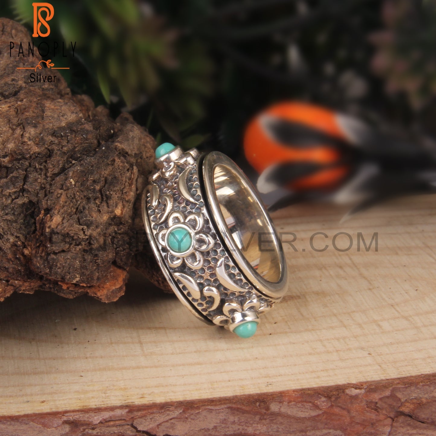 Round Shape Arizona Turquoise 925 Silver Gift Ring