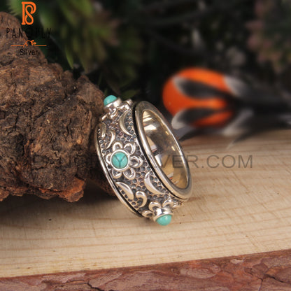 Round Shape Arizona Turquoise 925 Silver Gift Ring
