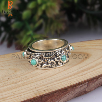 Round Shape Arizona Turquoise 925 Silver Gift Ring