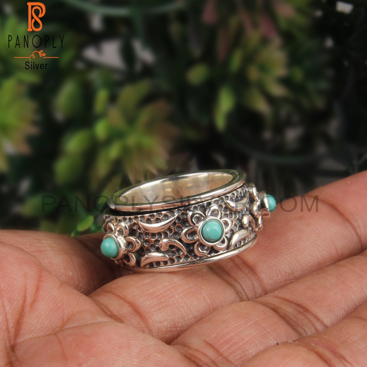 Round Shape Arizona Turquoise 925 Silver Gift Ring