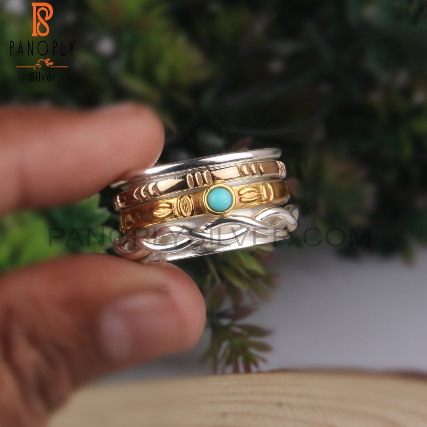 Arizona Turquoise Round 925 Sterling Silver Band Ring